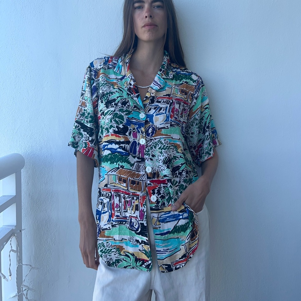Colorful Graphic Button-Up Shirt
